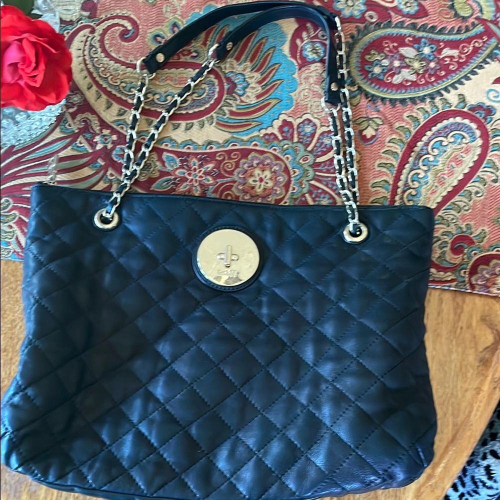 DKNY Black Quilted Shoulder Bag with Chain Strap